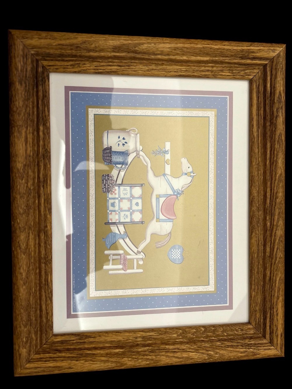 Sweet Rocking Horse Nursery Art in Blue and Tan